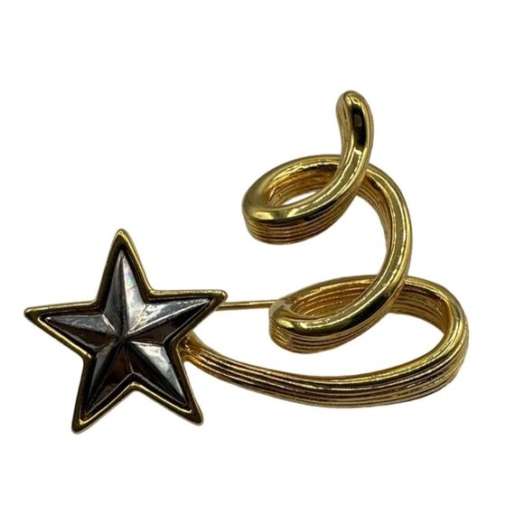 Anne Klein Shooting Star Brooch Pin Gold Tone Rising Star Vintage Swirl - Picture 3 of 10